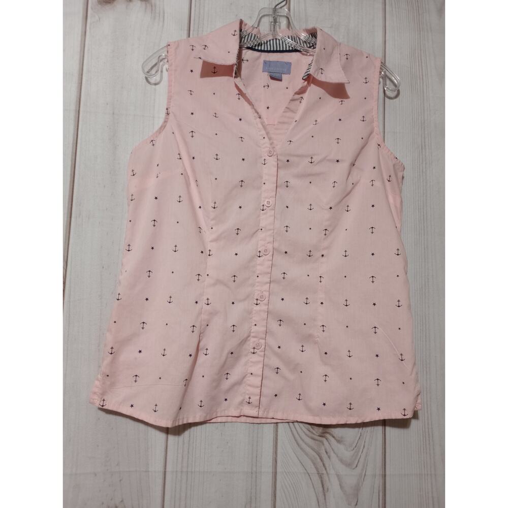 Laura Scott Shirt Ladies Medium Pink Sleeveless Anchor